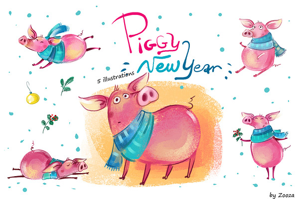 Piggy New Year - illustrations