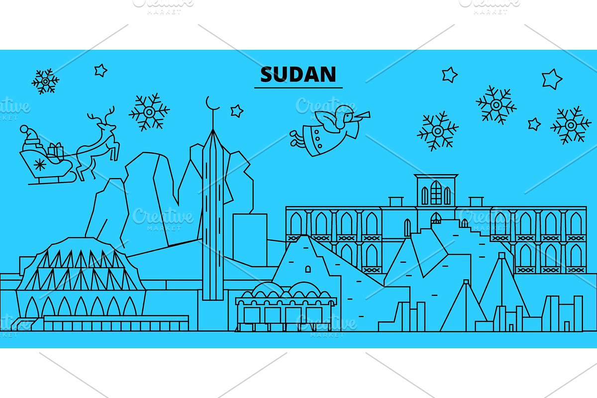 Sudan, Sudan winter holidays skyline in Illustrations - product preview 8