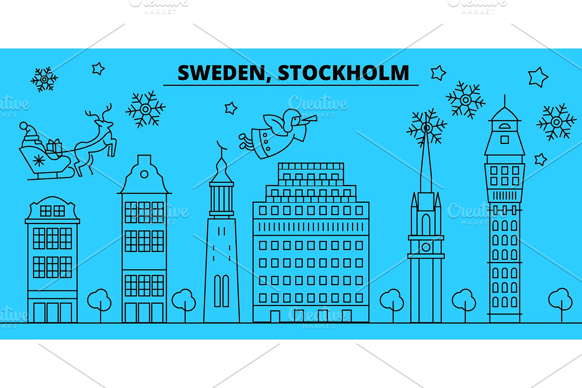 Sweden, Stockholm city winter in Illustrations - product preview 8