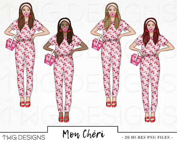 Cherry Love Fashion Girl Clip Art in Illustrations - product preview 2