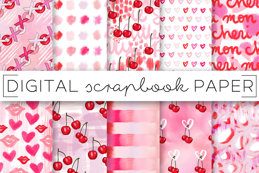 Cherry Hearts Abstract Paper Set