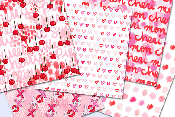 Cherry Hearts Abstract Paper Set in Patterns - product preview 2