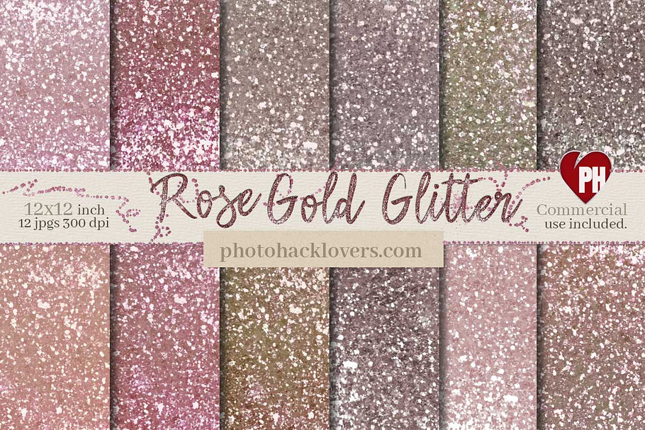 Rose Gold Glitter Digital Paper in Textures - product preview 8