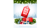 Winter Sale Tag on winter background