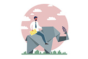 Businessman riding paper elephant