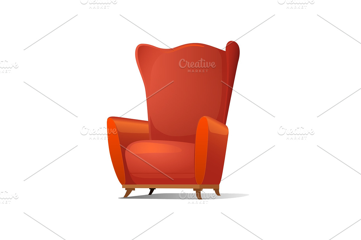 Red comfortable cartoon armchair in Objects - product preview 8