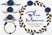 Blue Marine - Watercolor Floral Set