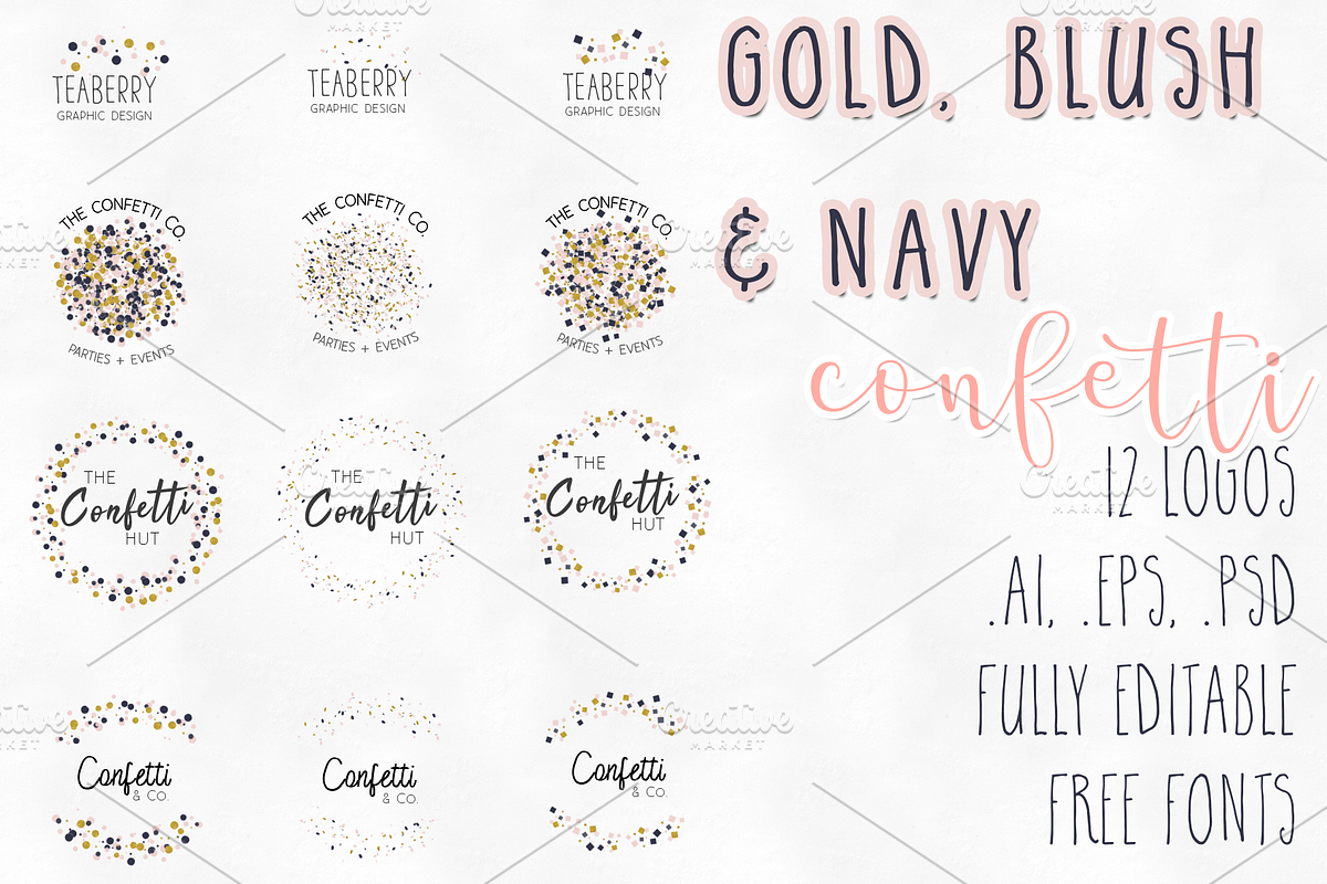Gold, Blush & Navy Logos in Logo Templates - product preview 8