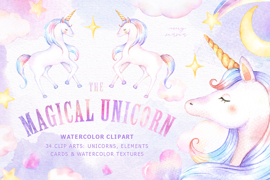The Magical Unicorn Watercolor Set in Illustrations - product preview 8