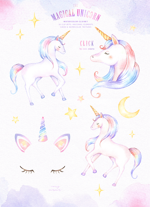 The Magical Unicorn Watercolor Set in Illustrations - product preview 1