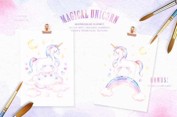 The Magical Unicorn Watercolor Set in Illustrations - product preview 3