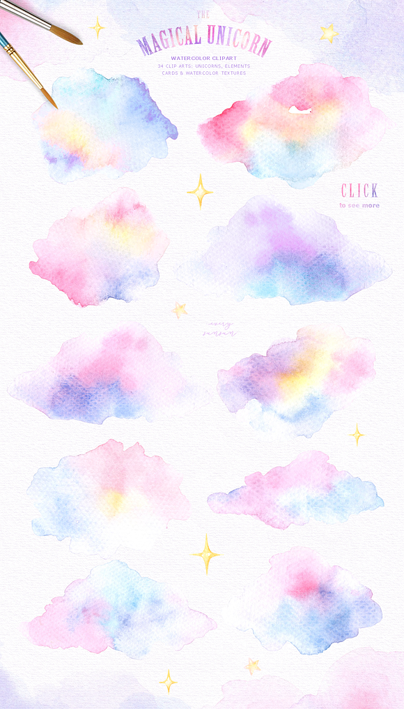 The Magical Unicorn Watercolor Set in Illustrations - product preview 4