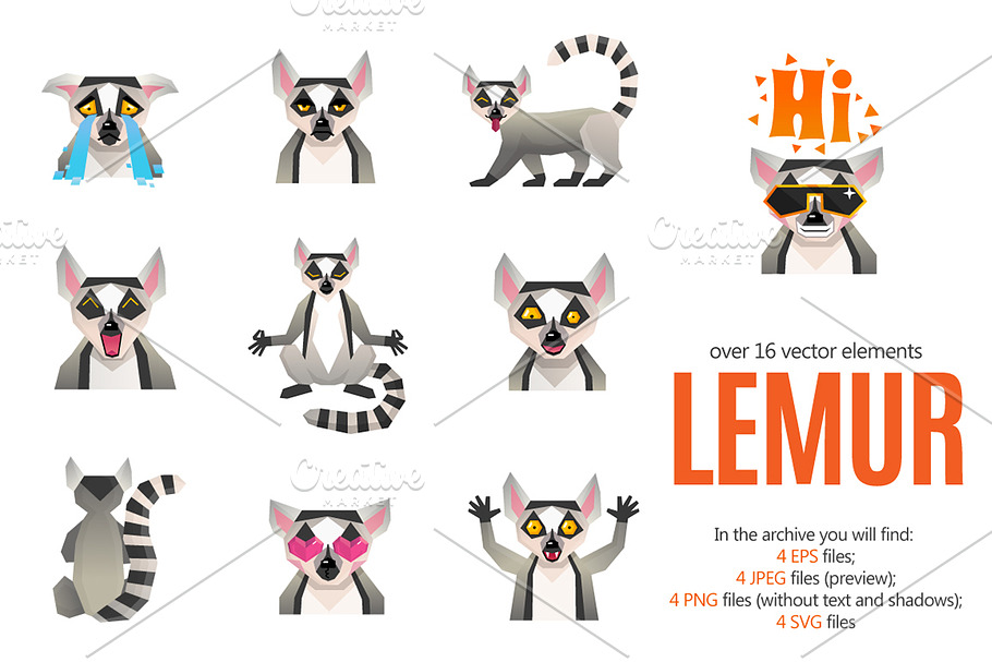 Lemur Sticker Pack in Illustrations - product preview 8