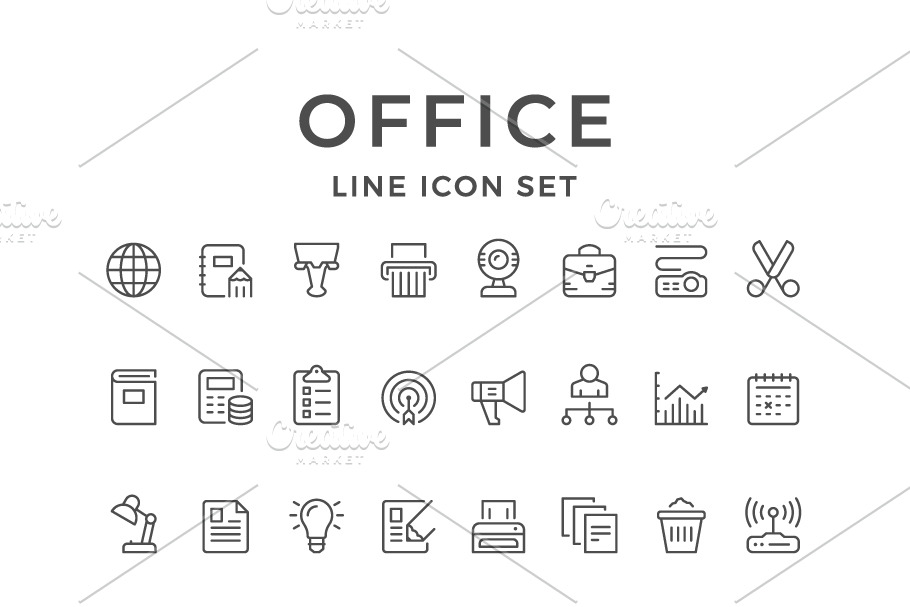 Set line icons of office