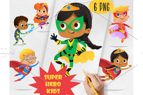 Cute Super Hero Kids Clipart