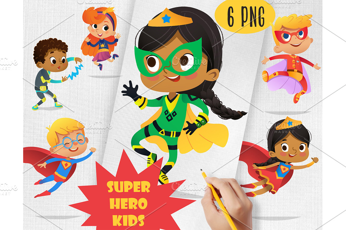 Cute Super Hero Kids Clipart in Illustrations - product preview 8
