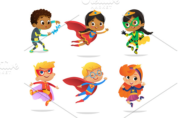 Cute Super Hero Kids Clipart in Illustrations - product preview 1