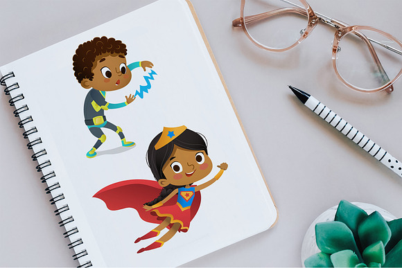Cute Super Hero Kids Clipart in Illustrations - product preview 2