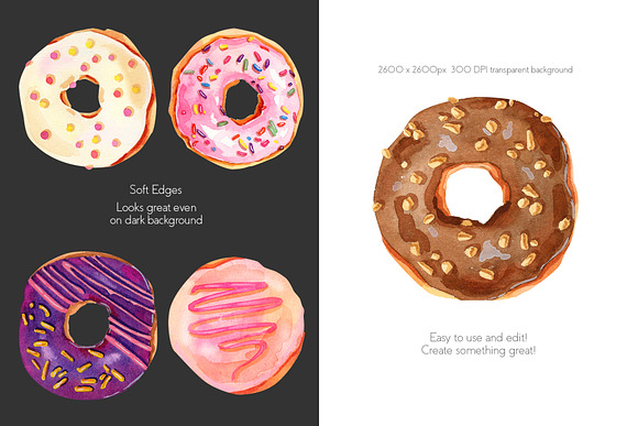Watercolor Donuts Set in Illustrations - product preview 2