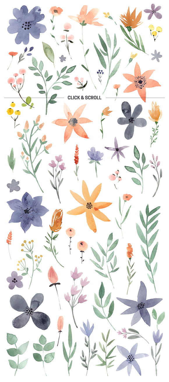 123 DIY Watercolor Flowers (EPS,PNG) in Illustrations - product preview 1