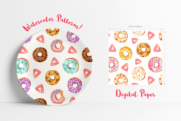 Watercolor Donuts Set in Illustrations - product preview 3
