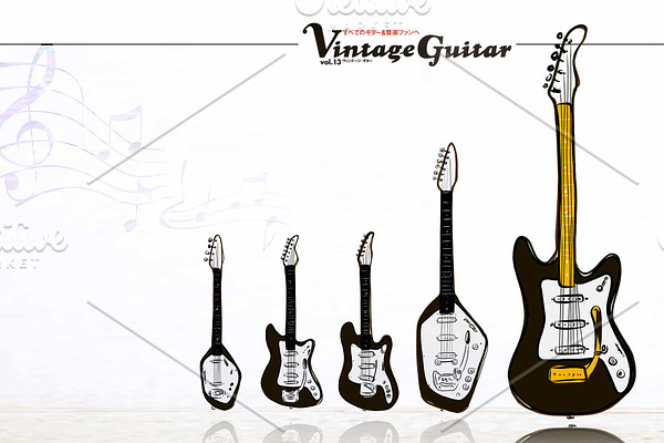6 Vector vintage guitars set