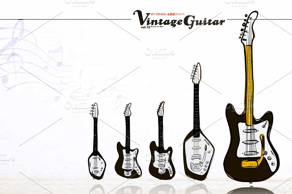 6 Vector vintage guitars set in Illustrations - product preview 8