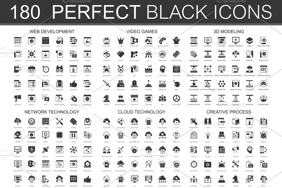 180 Black classic icons in Video Game Icons - product preview 8