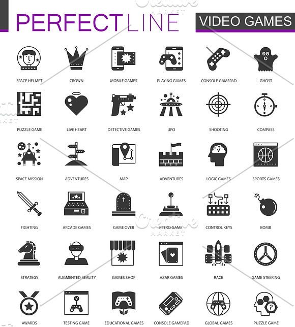 180 Black classic icons in Video Game Icons - product preview 6