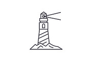 Lighthouse on the shore line icon