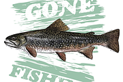 "Gone Fishing" Trout Illustration