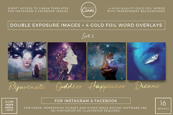 DOUBLE-EXPOSURE & GOLD WORDS - SET 2 in Social Media Templates - product preview 6