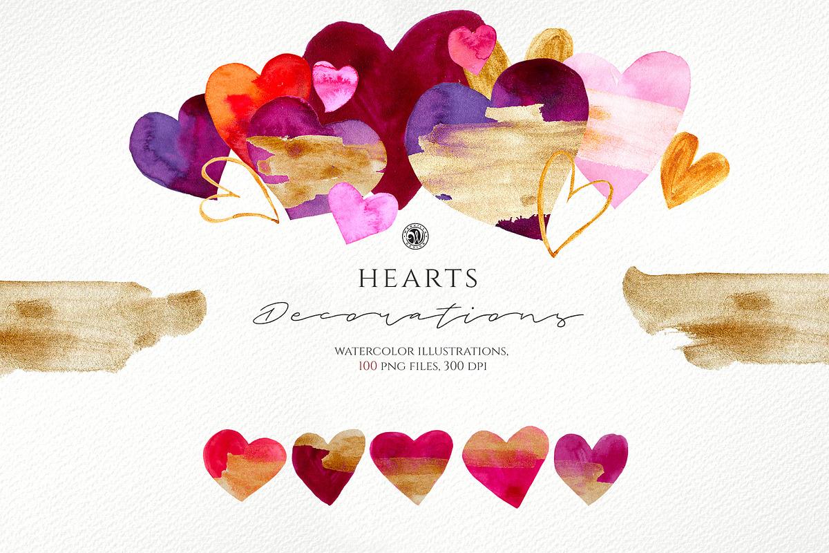 Hearts - watercolor illustrations in Illustrations - product preview 8