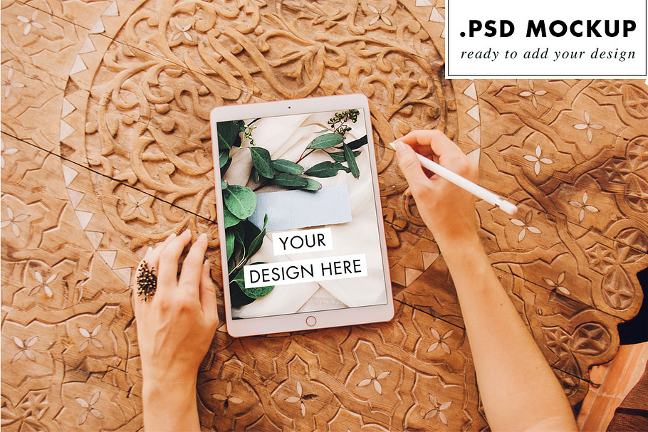ipad psd mockup in a rustic table in Mobile & Web Mockups - product preview 8