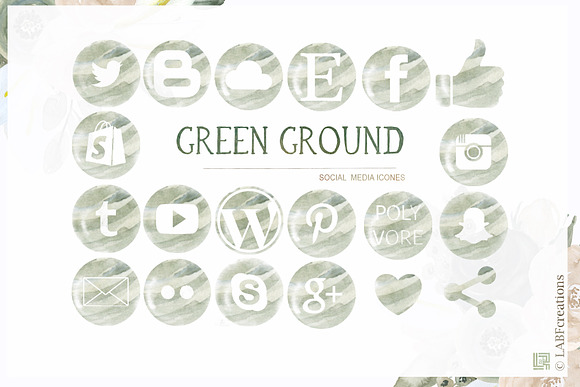 Green ground. Watercolor flowers in Illustrations - product preview 1