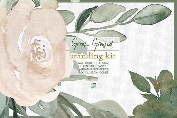 Green ground. Watercolor flowers in Illustrations - product preview 2