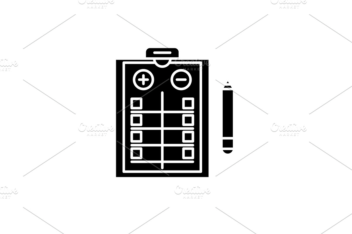 Pros and cons list black icon in Illustrations - product preview 8