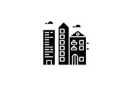Downtown city black icon, vector