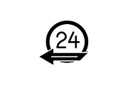 24 hours service black icon, vector