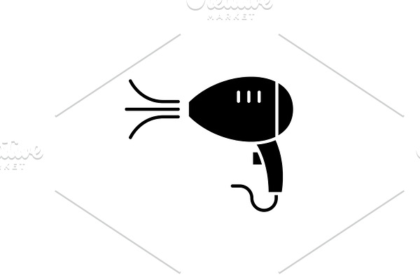 Hair dryer black icon, vector sign