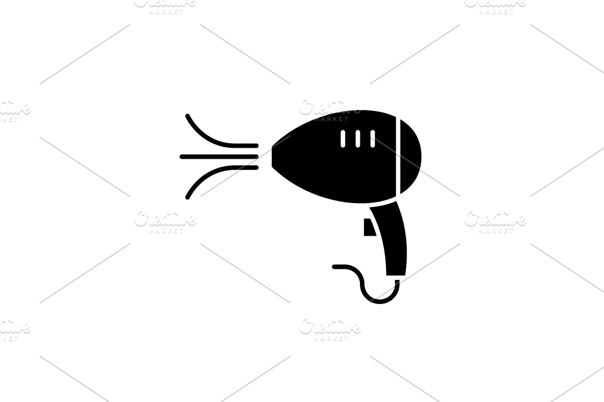 Hair dryer black icon, vector sign in Illustrations - product preview 8