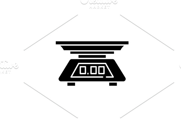 Kitchen scale black icon, vector