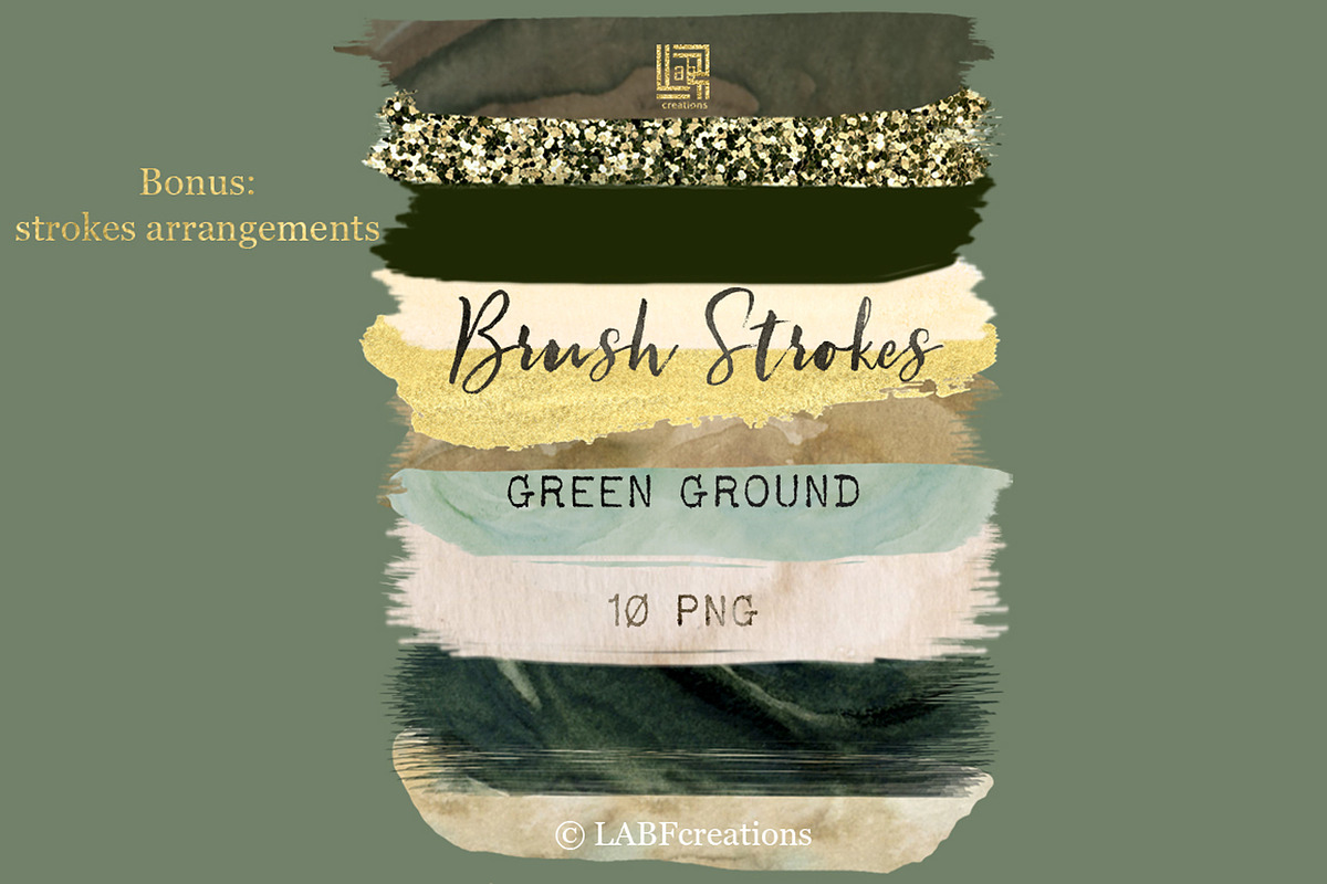 Green Ground. Brush Strokes Clip Art in Illustrations - product preview 8