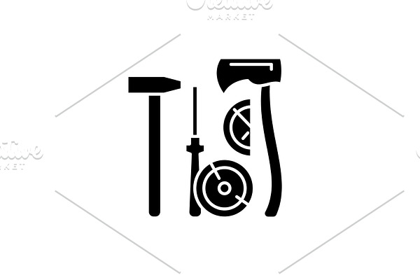Woodcutter black icon, vector sign