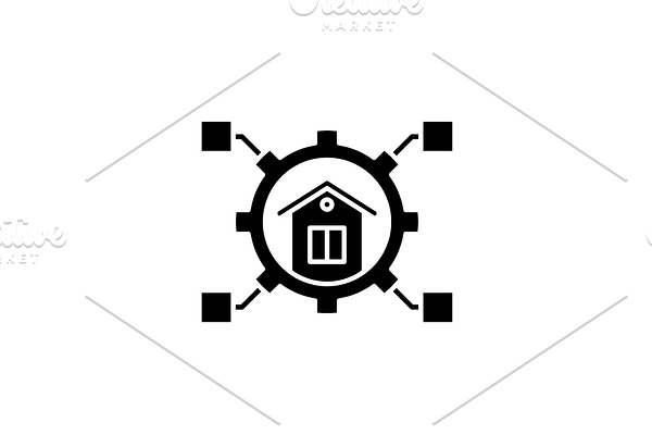 Smart habitation black icon, vector