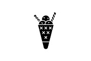 Tasty ice cream black icon, vector