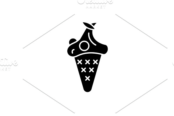 Cherry ice cream black icon, vector