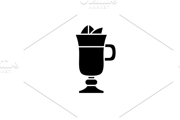 Mulled wine black icon, vector sign