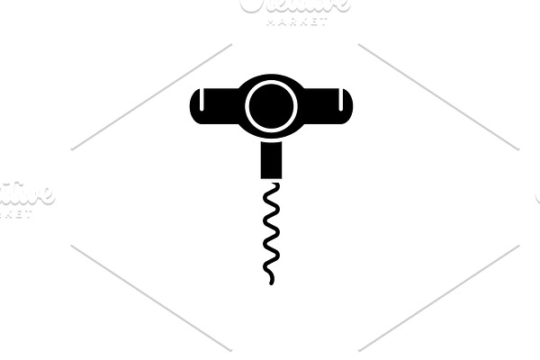 Wine opener black icon, vector sign