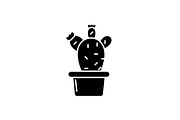 Cactus in a pot black icon, vector